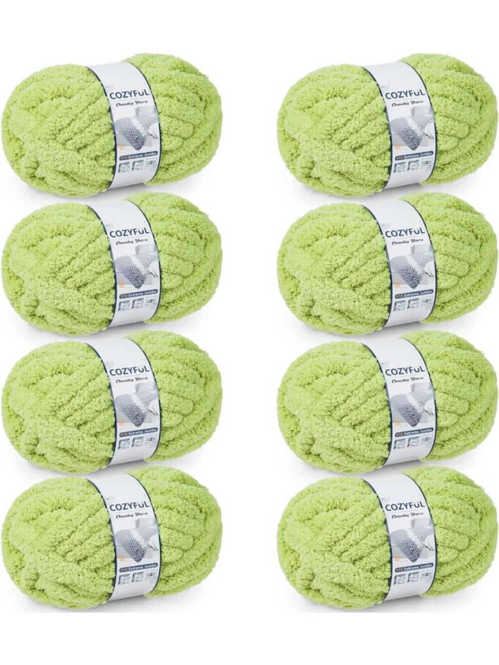 Cozy Chunky Chenille Yarn for Knitting & Crocheting - Jumbo 8 Skeins, Lemon Lime